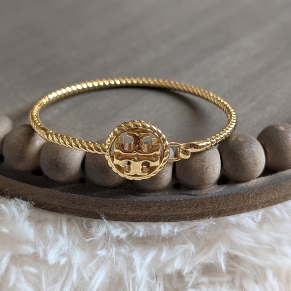 Tory Burch Jewelry - TORY BURCH Rope Logo Hinged Cuff Bangle